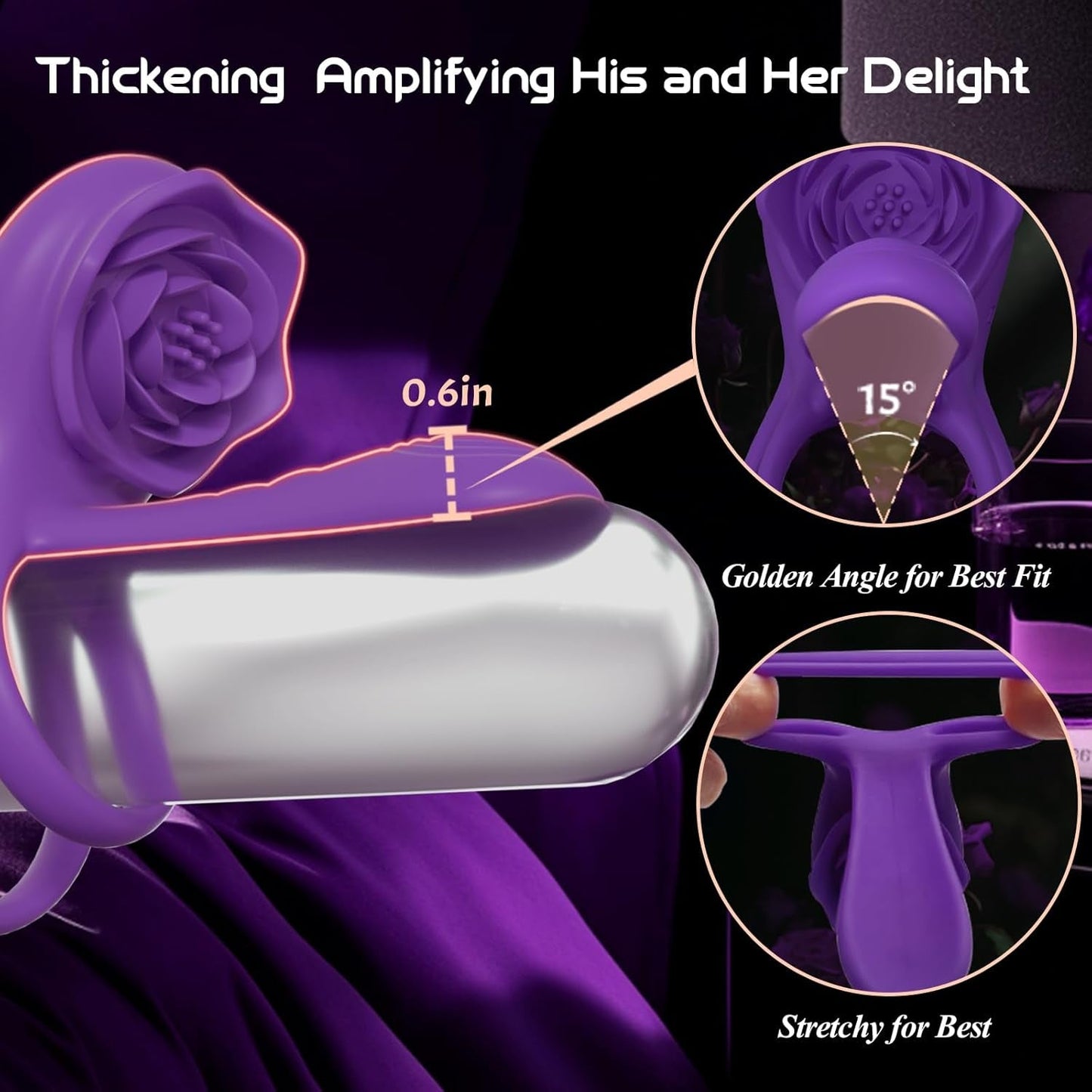 RoseQuartet Vibrating Cock Ring Rose Girth Sleeve 9 Modes - Vixen | Nova Network