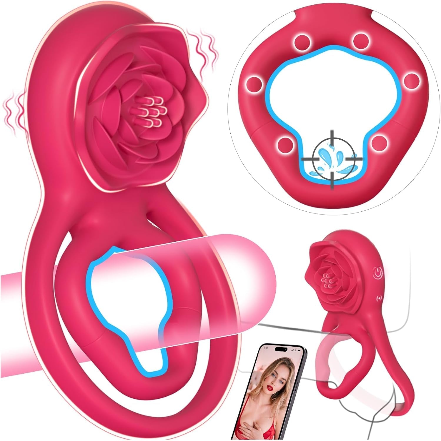 RoseReign App-Control Vibrating Cock Ring with Clit Stimulator - Vixen Adult Playroom