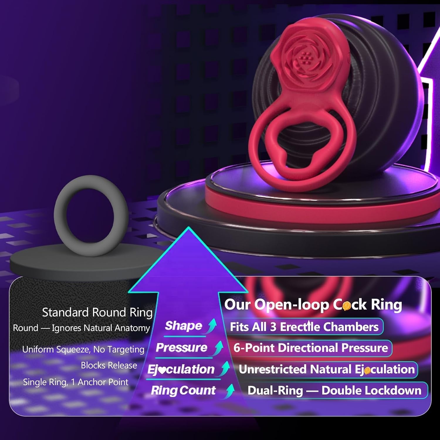 RoseReign App-Control Vibrating Cock Ring with Clit Stimulator - Vixen Adult Playroom