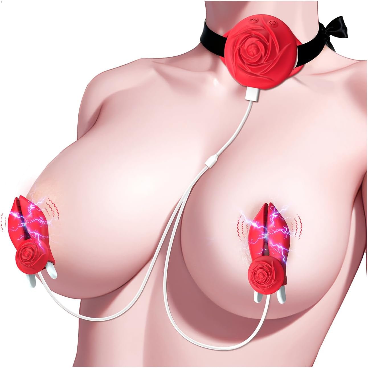 RoseSpark Vibrating Rose Nipple Clamps – 10 Modes with E-Stim - Vixen Adult Playroom