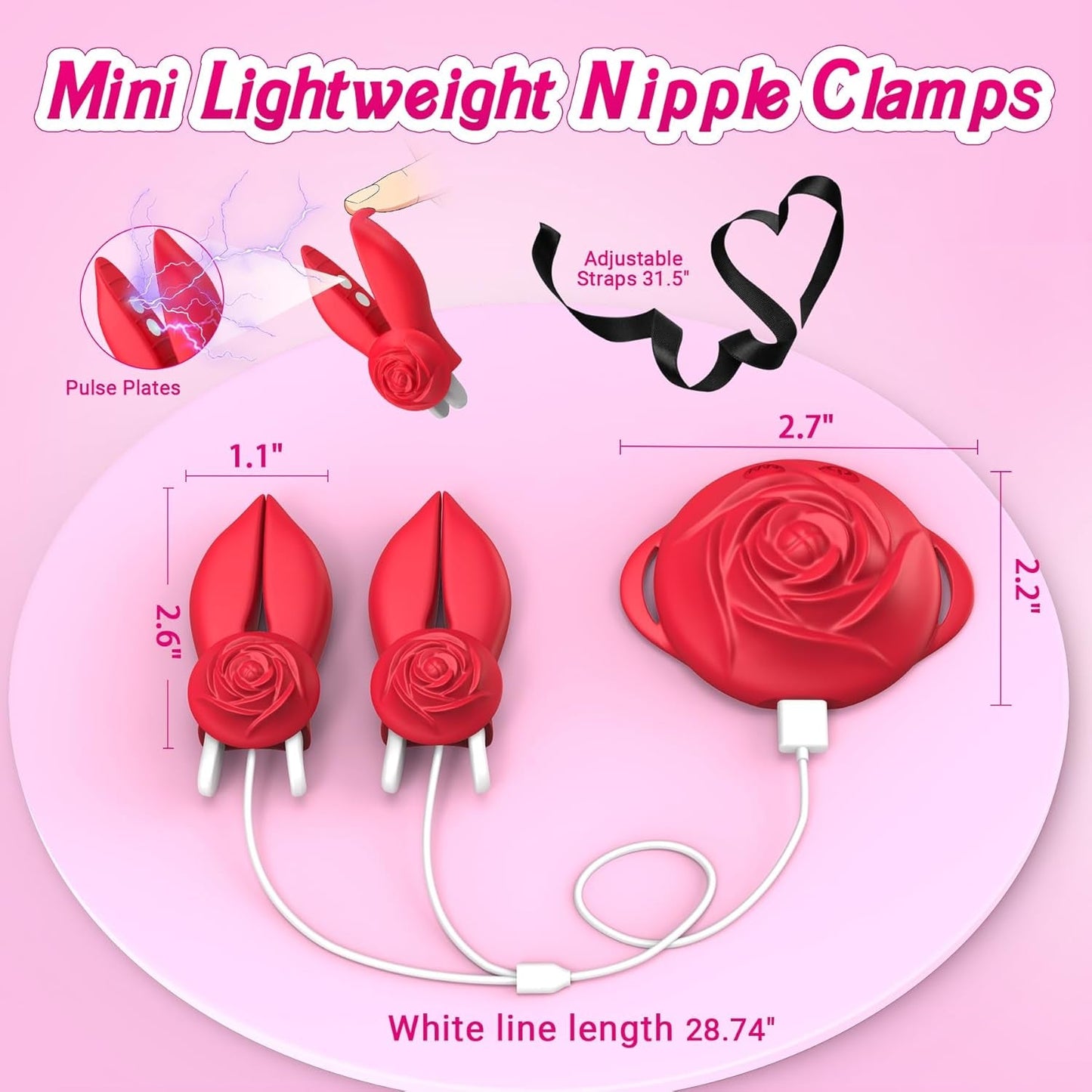 RoseSpark Vibrating Rose Nipple Clamps – 10 Modes with E-Stim - Vixen Adult Playroom