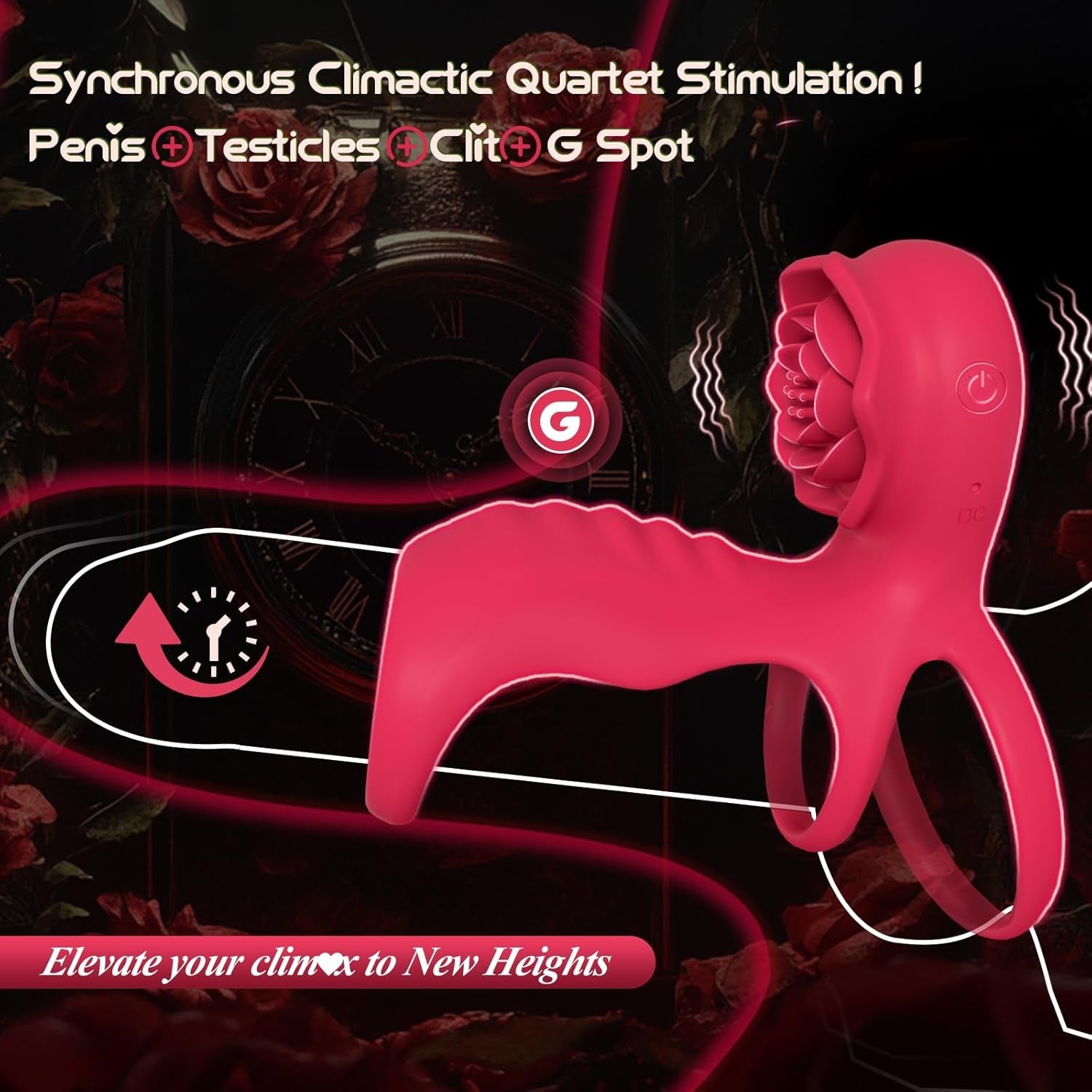 RoseTrinity Cock Ring Clit Stim Girth Sleeve 3-Ring 9 Modes - Vixen | Nova Network