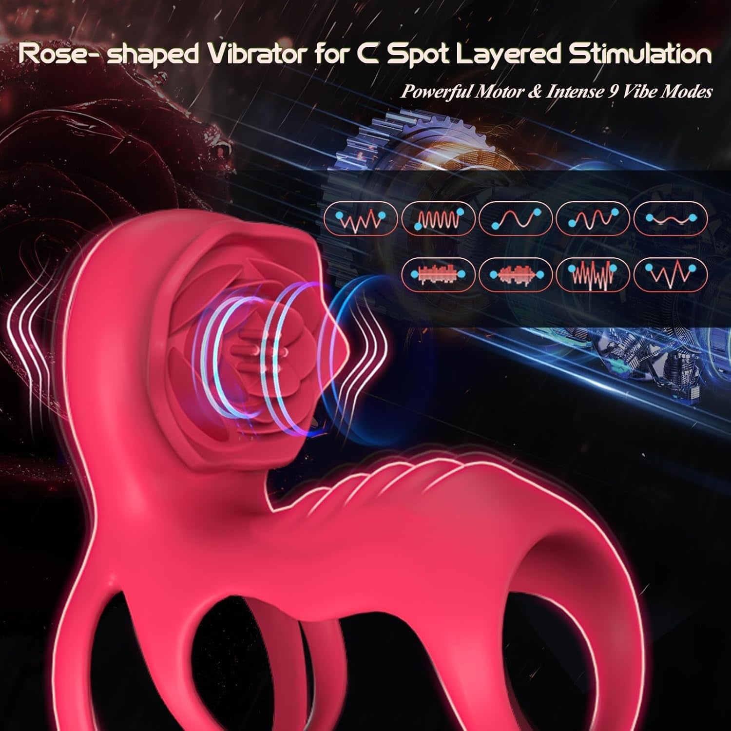 RoseTrinity Cock Ring Clit Stim Girth Sleeve 3-Ring 9 Modes - Vixen | Nova Network