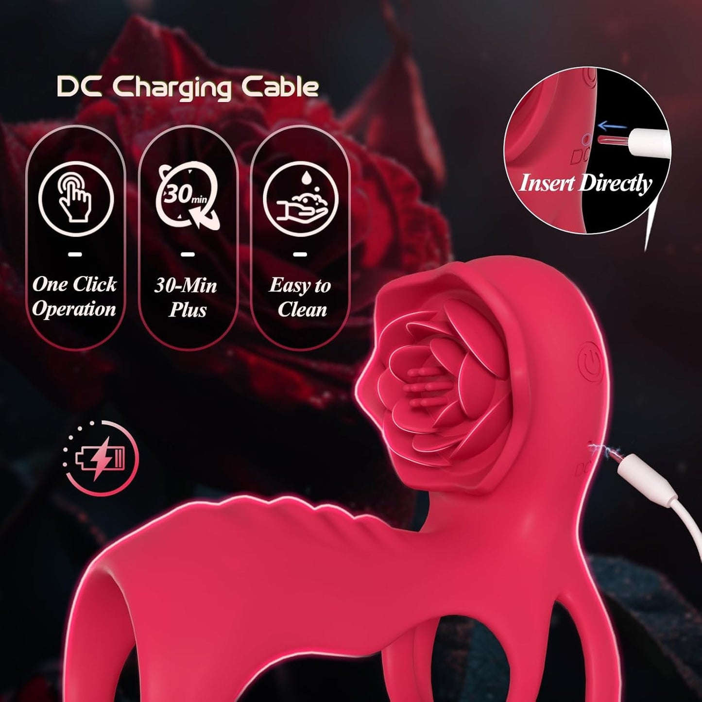 RoseTrinity Cock Ring Clit Stim Girth Sleeve 3-Ring 9 Modes - Vixen | Nova Network