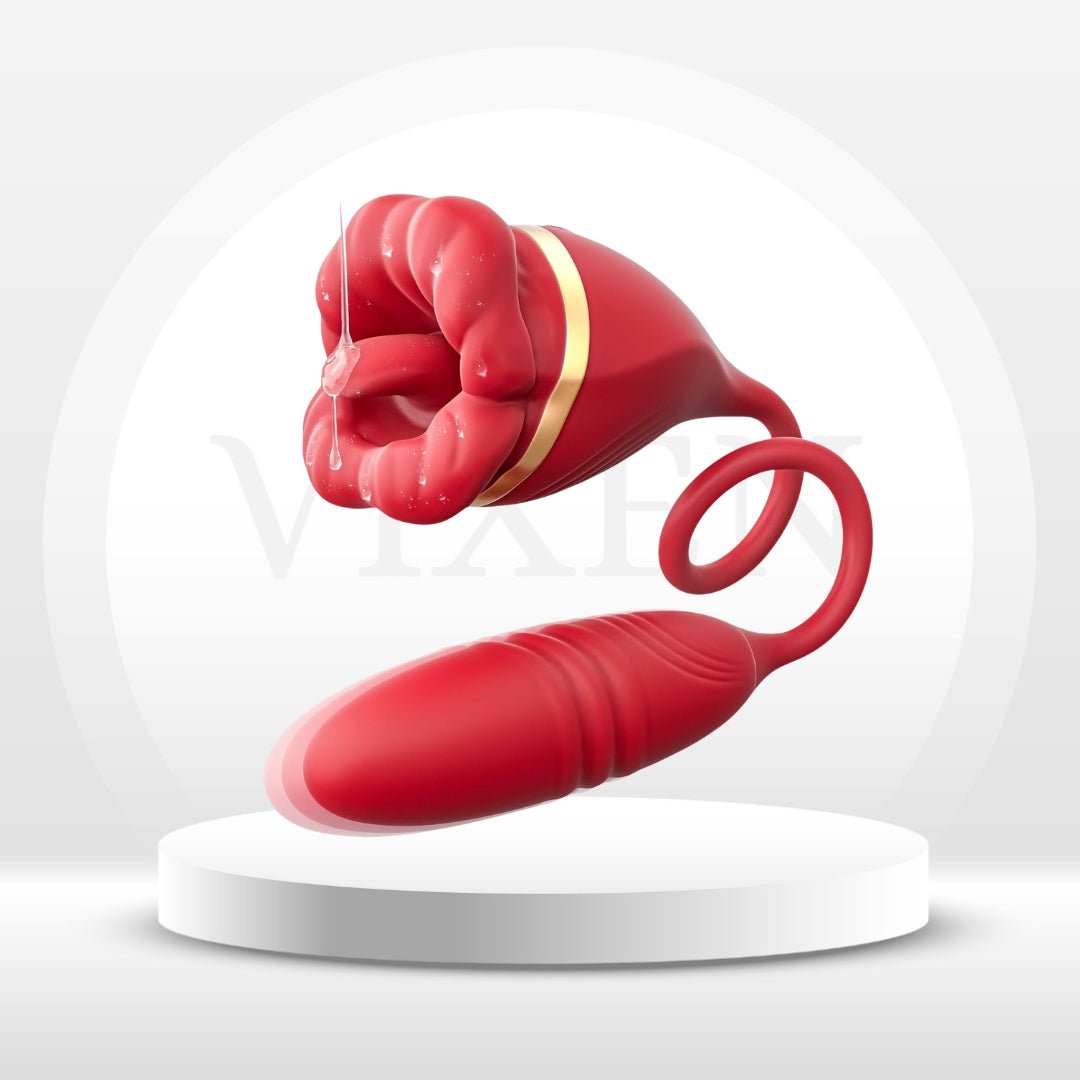 ScarletBloom 3-in-1 Rose Vibrator – Suck, Lick & Thrust - Vixen Adult Playroom