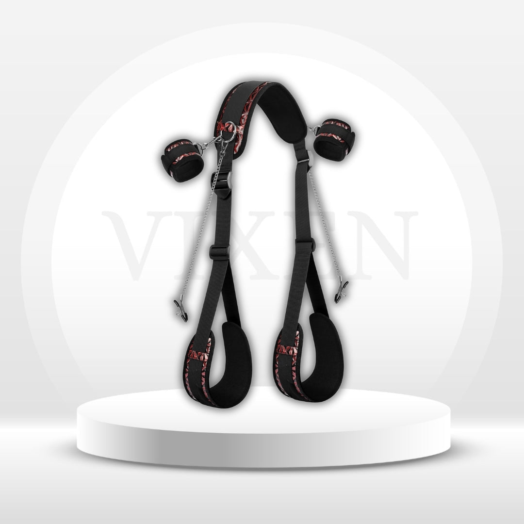 ScarletLift Neck-to-Thigh Bondage Sling – Cuffs & Nipple Clamps - Vixen Adult Playroom