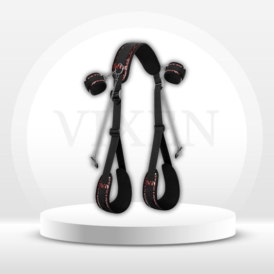 ScarletLift Neck-to-Thigh Bondage Sling – Cuffs & Nipple Clamps - Vixen Adult Playroom