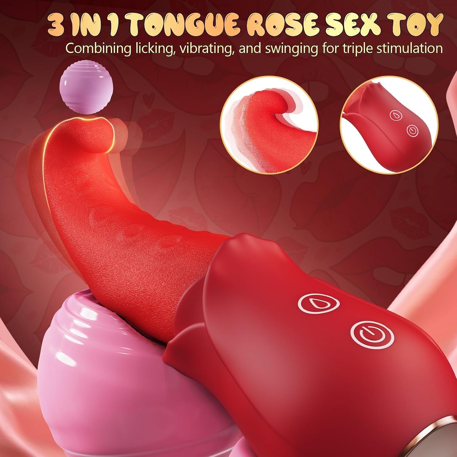 ScarletTongue 3-in-1 Rose Tongue Vibrator – Lick, Swing & Vibrate - Vixen Adult Playroom