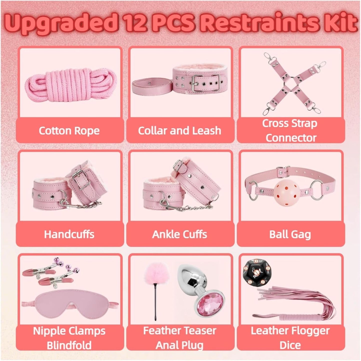 SeductionPlay 12-Piece Bondage Kit for Beginners - Vixen Adult Playroom