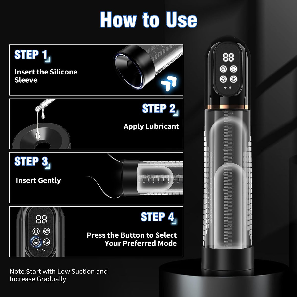 ShadowGrip Automatic Electric Penis Pump with LCD Display & 7 Modes - Vixen Adult Playroom