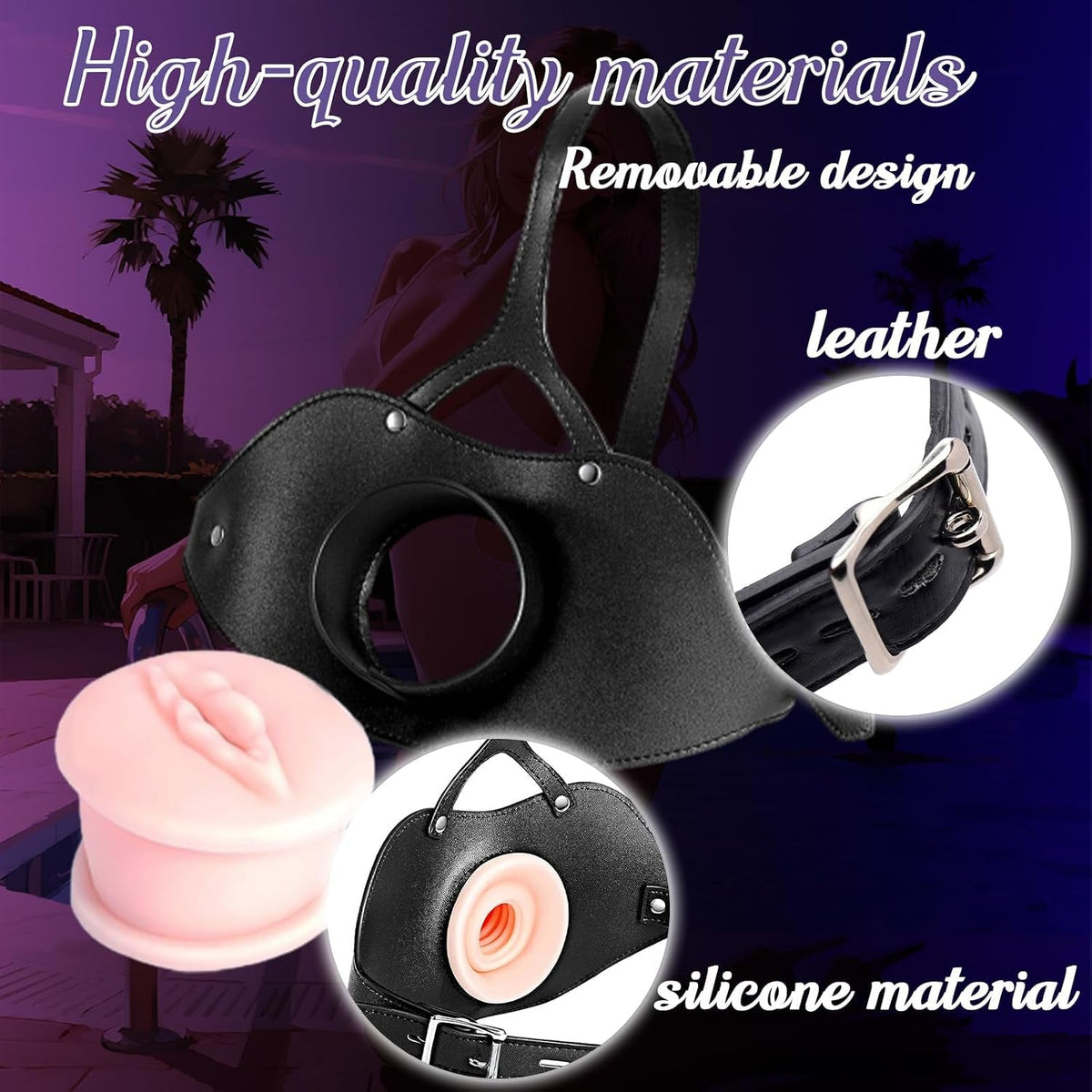 SilkMuzzle Head-Mounted Oral Sex Mouth Gag with Textured Pussy Masturbator - Vixen Adult Playroom