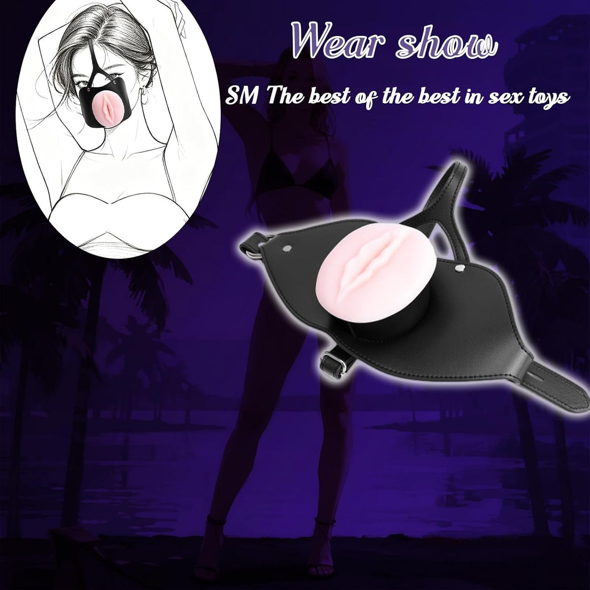 SilkMuzzle Head-Mounted Oral Sex Mouth Gag with Textured Pussy Masturbator - Vixen Adult Playroom