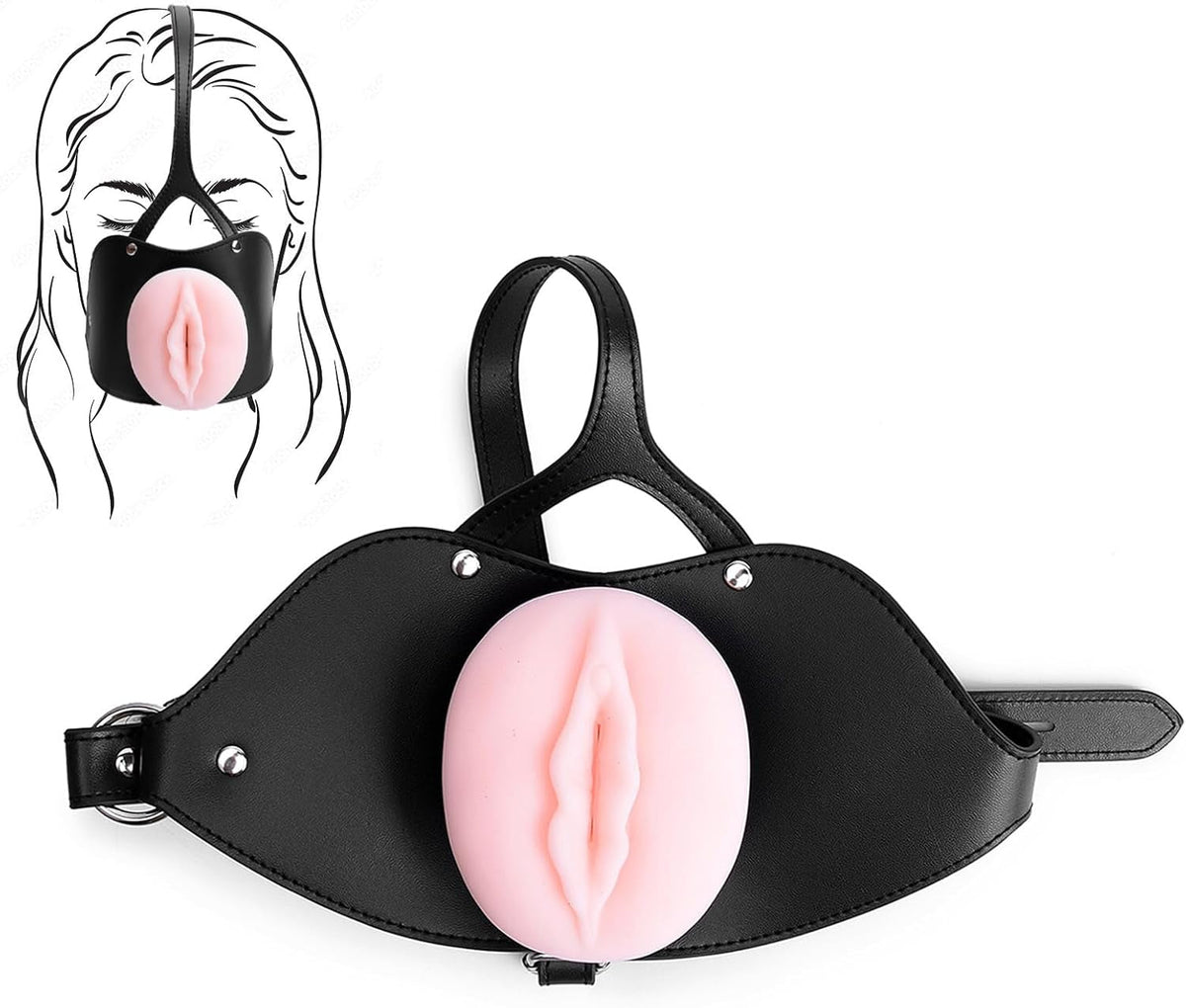 SilkMuzzle Head-Mounted Oral Sex Mouth Gag with Textured Pussy Masturbator - Vixen Adult Playroom