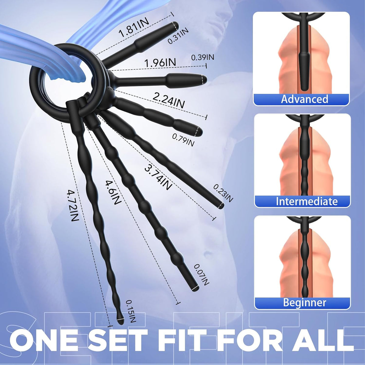 SilkNeedle 8-Piece Silicone Urethral Sounding Set with Pull Ring - Vixen Adult Playroom