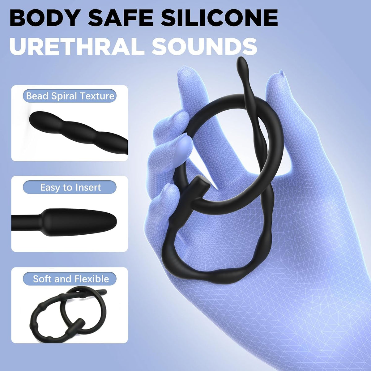 SilkNeedle 8-Piece Silicone Urethral Sounding Set with Pull Ring - Vixen Adult Playroom