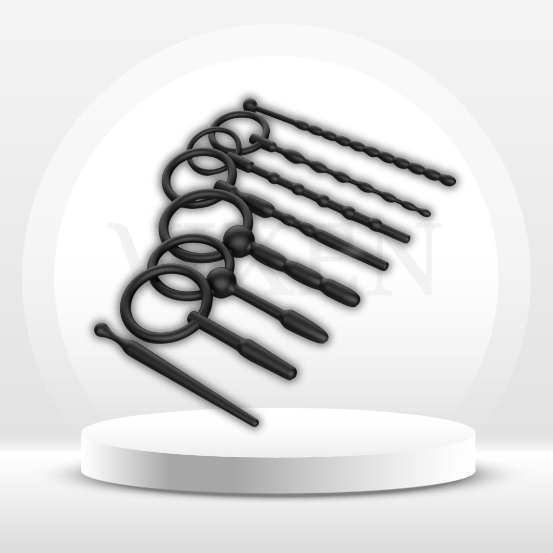 SilkNeedle 8-Piece Silicone Urethral Sounding Set with Pull Ring - Vixen Adult Playroom