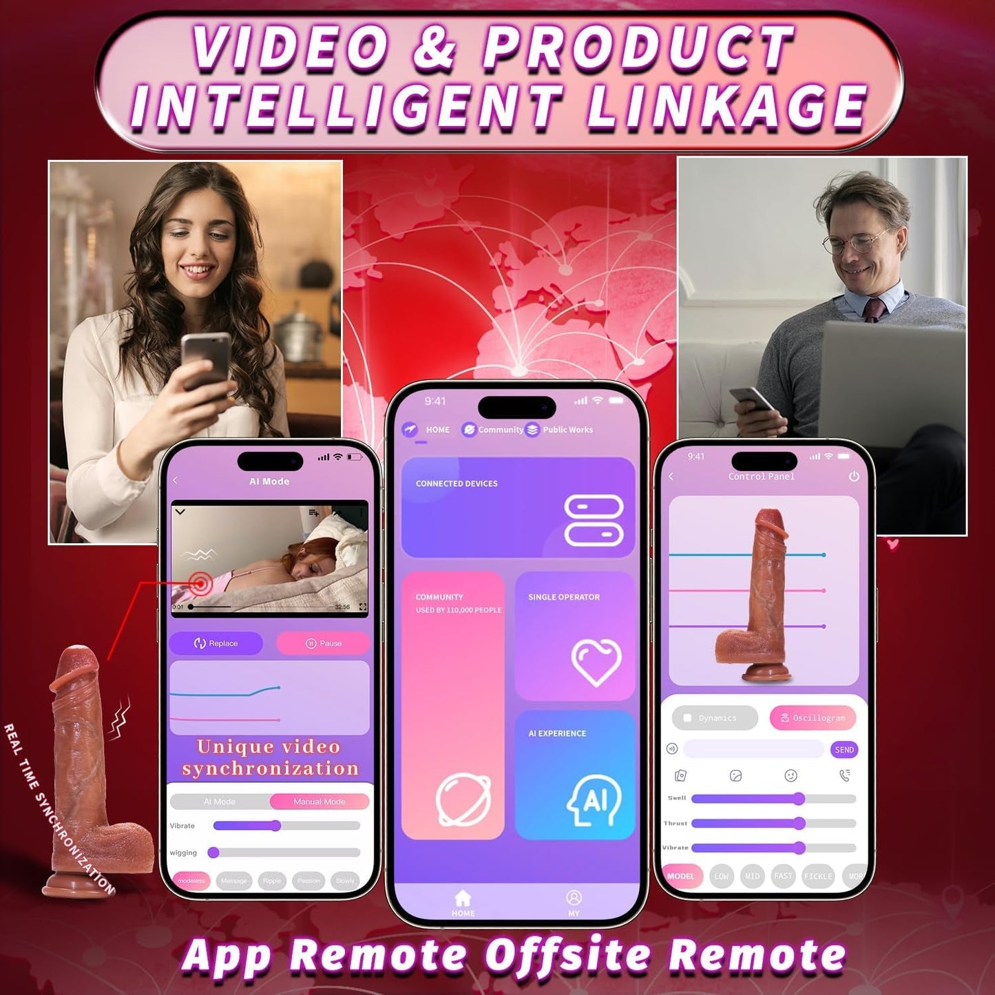 SkinSync AI Sync App - Controlled Thrusting Foreskin Dildo - Vixen | Nova Network