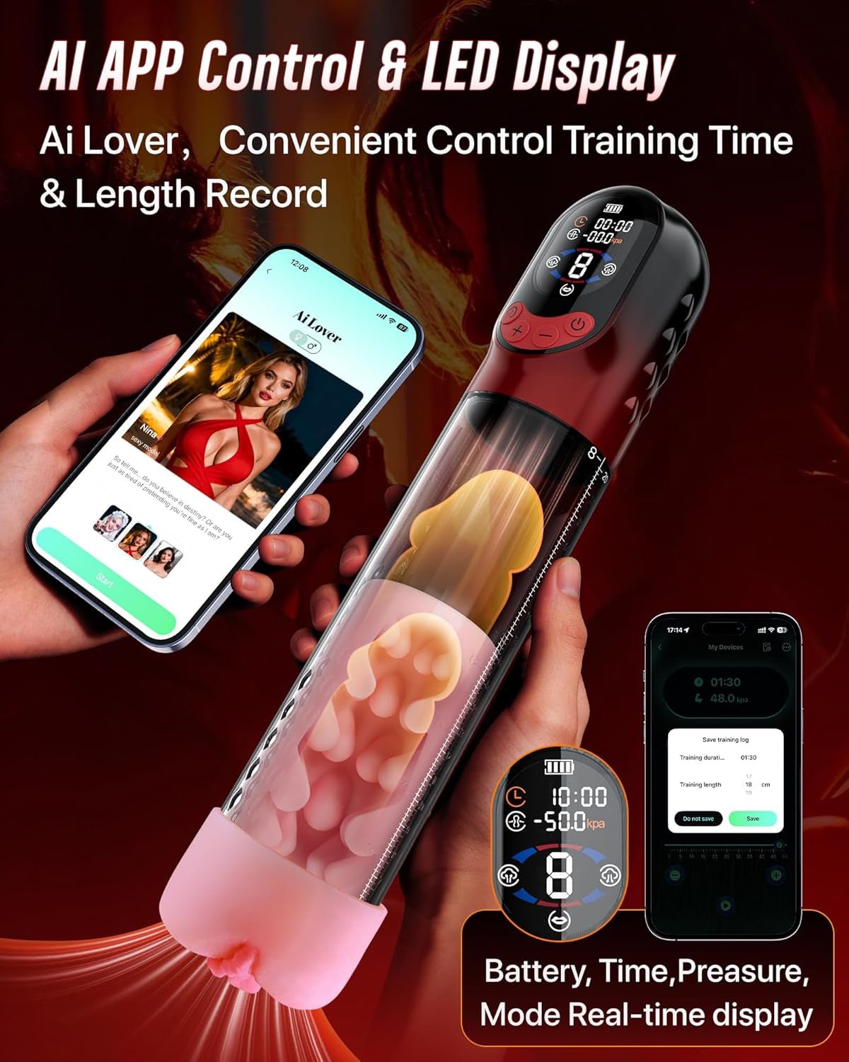 SmartGrip App-Controlled Penis Pump | 8 Suctions, IPX7 - Vixen Adult Playroom