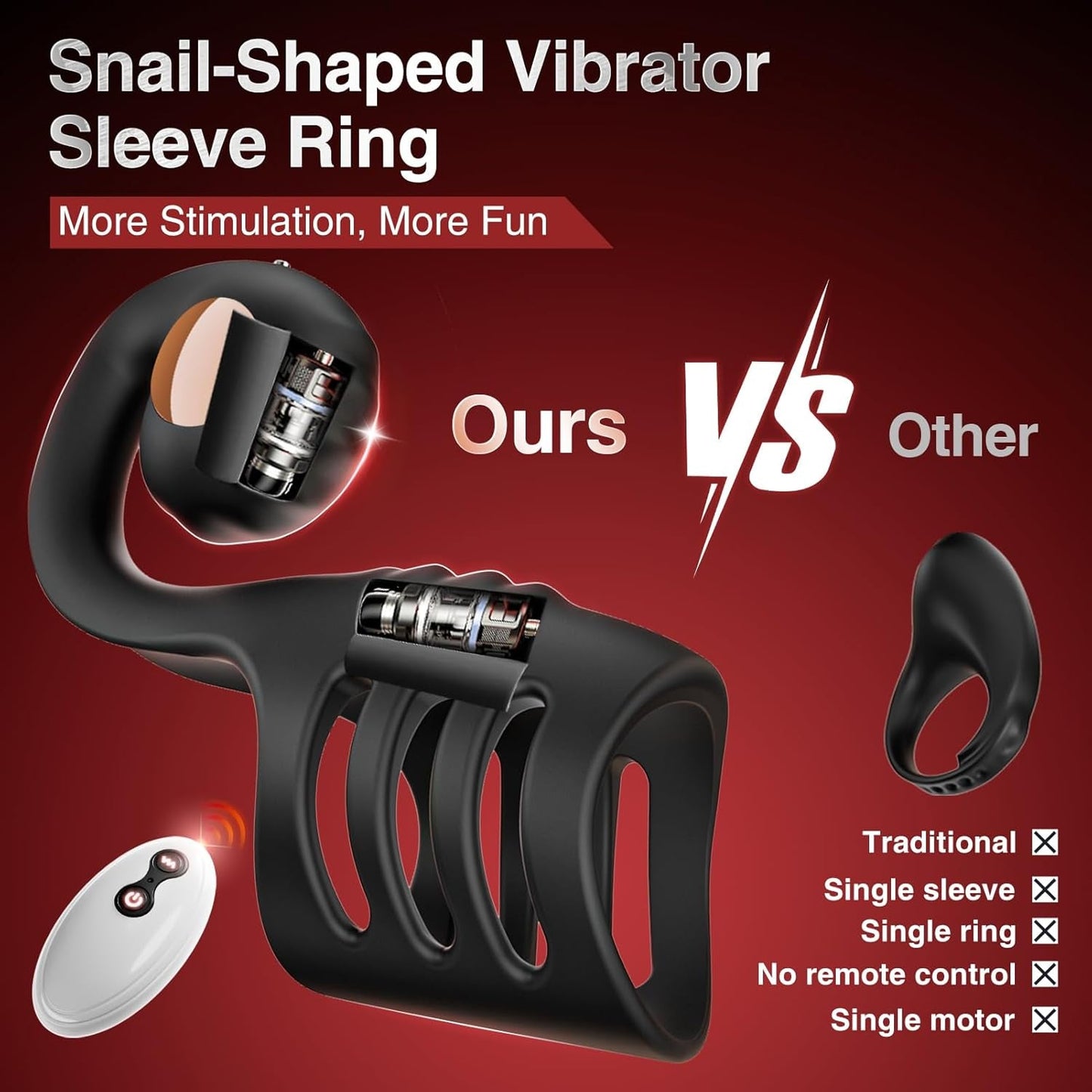SnailWrap Vibrating Cock Ring Sleeve – Remote, Dual Motor, 10 Modes - Vixen Adult Playroom