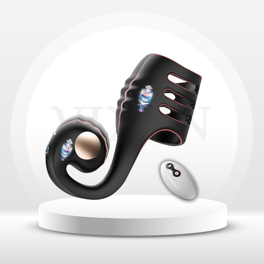SnailWrap Vibrating Cock Ring Sleeve – Remote, Dual Motor, 10 Modes - Vixen Adult Playroom