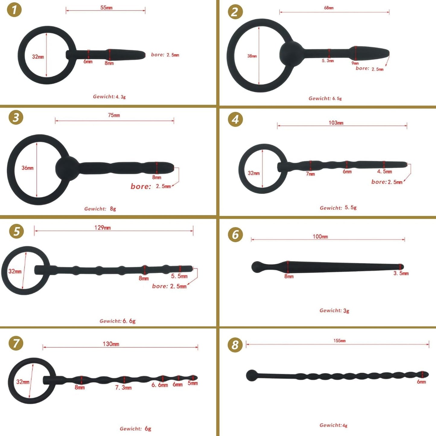 SoftEight 8-Piece Silicone Urethral Sound & Plug Set - Vixen | Nova Network