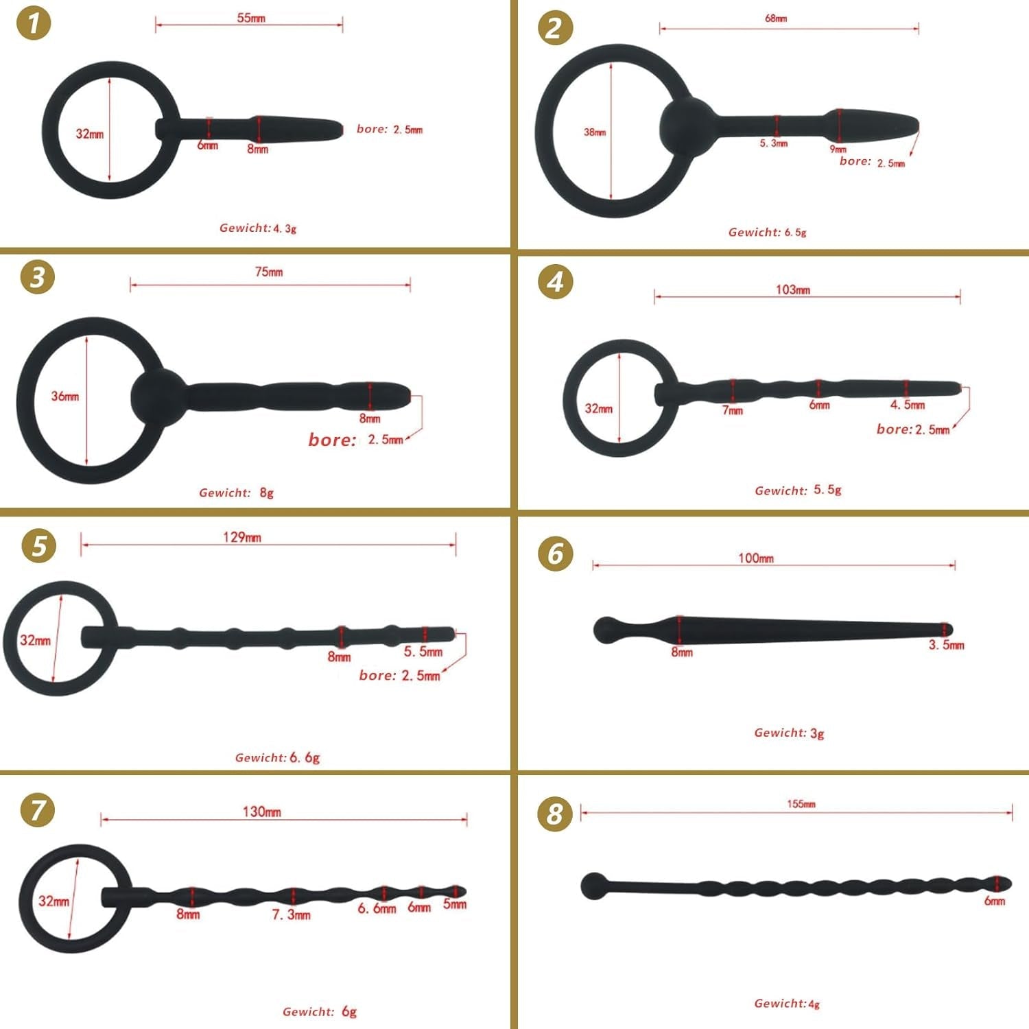 SoftEight 8-Piece Silicone Urethral Sound & Plug Set - Vixen | Nova Network