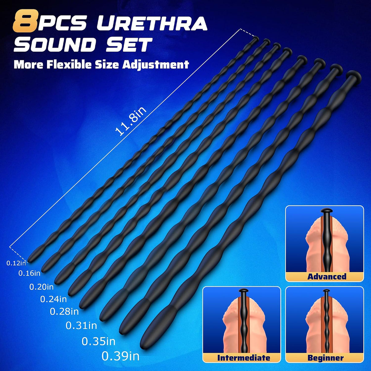 SpiralDepth 8-Piece Silicone Urethral Sounding Set with Spiral Beads - Vixen Adult Playroom