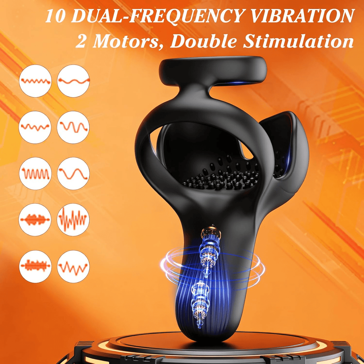 StaminaCircuit 3-in-1 Vibrating Cock Ring – Dual Rings, 10 Modes - Vixen Adult Playroom