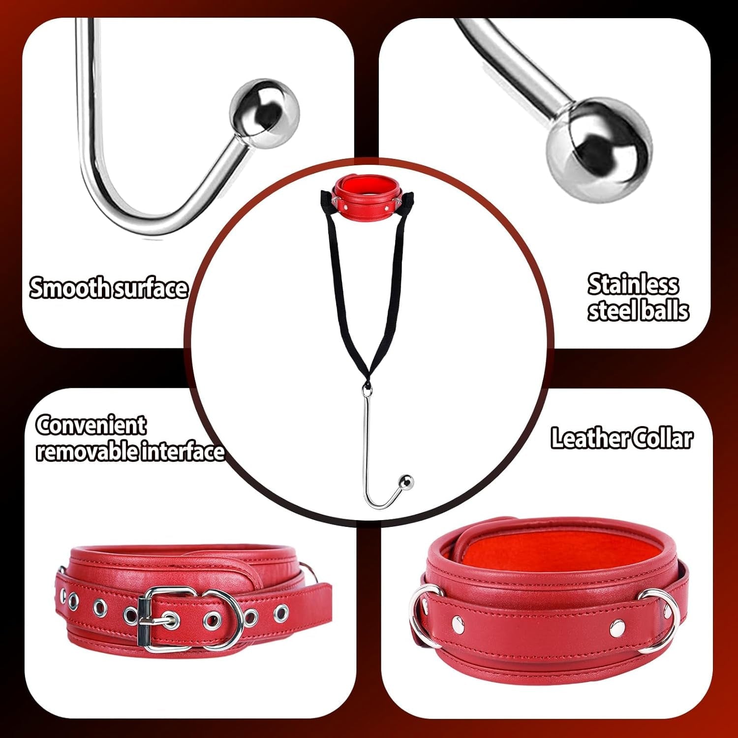 SteelTether BDSM Anal Hook Set – Leather Collar & Steel Trainer - Vixen Adult Playroom