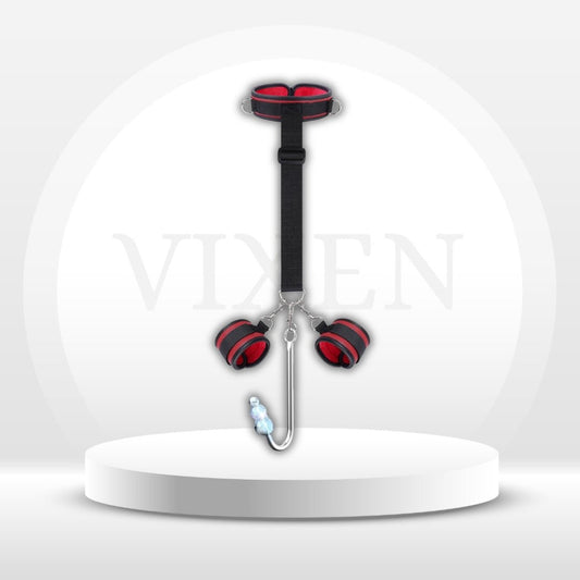 SubmissionCollar Vibrating Anal Hook & Neck-to-Wrist Bondage Restraint Set - Vixen Adult Playroom