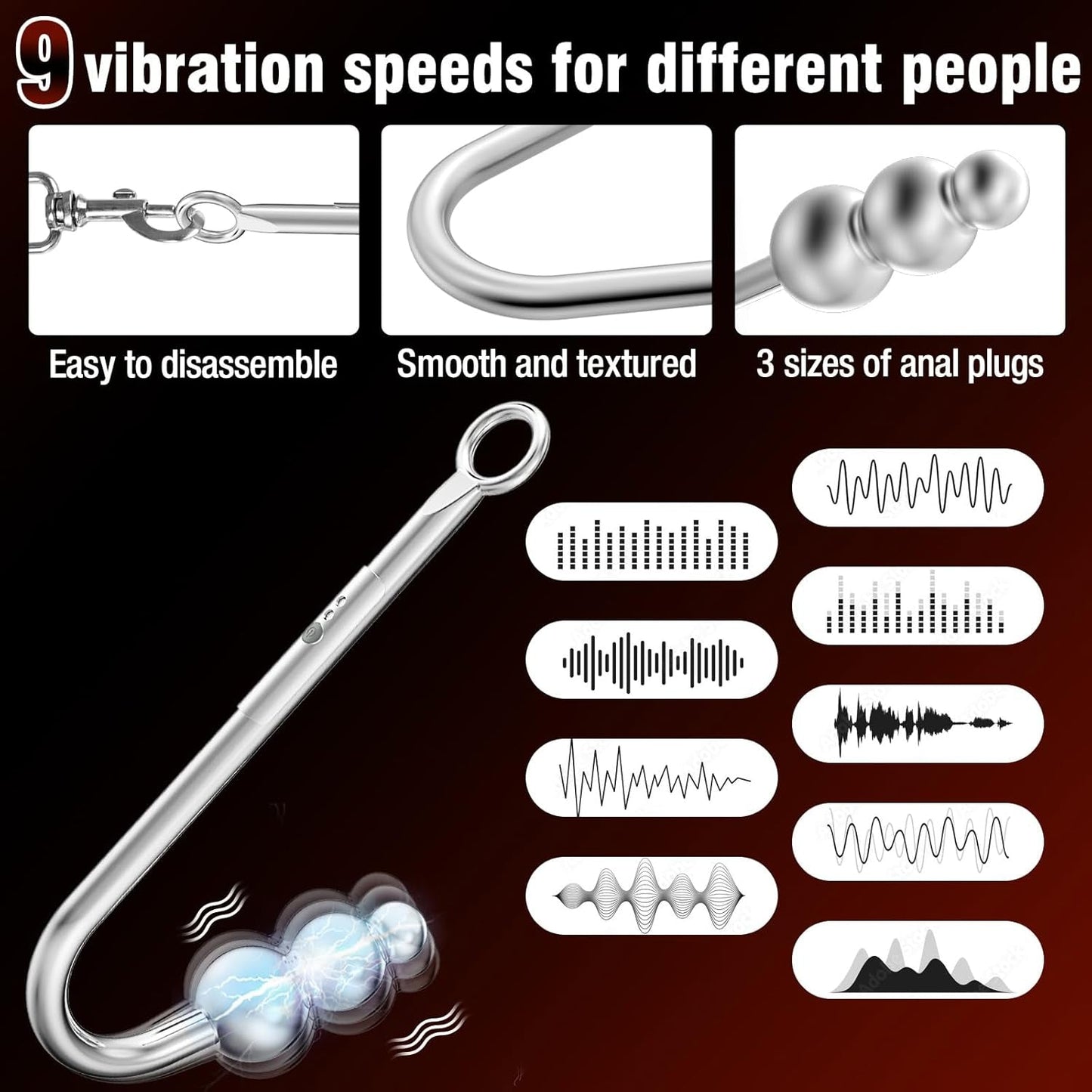 SubmissionCollar Vibrating Anal Hook & Neck-to-Wrist Bondage Restraint Set - Vixen Adult Playroom