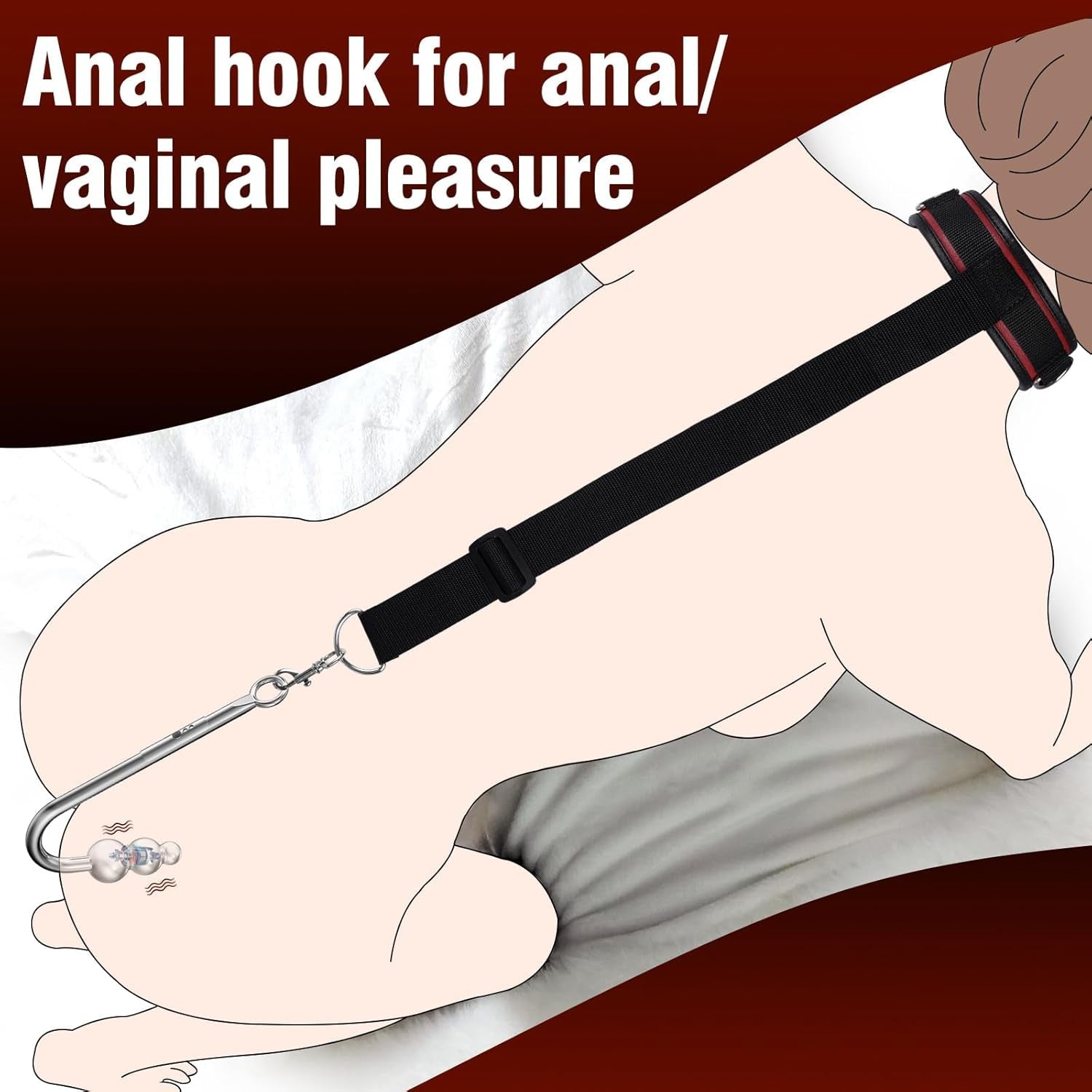 SubmissionCollar Vibrating Anal Hook & Neck-to-Wrist Bondage Restraint Set - Vixen Adult Playroom