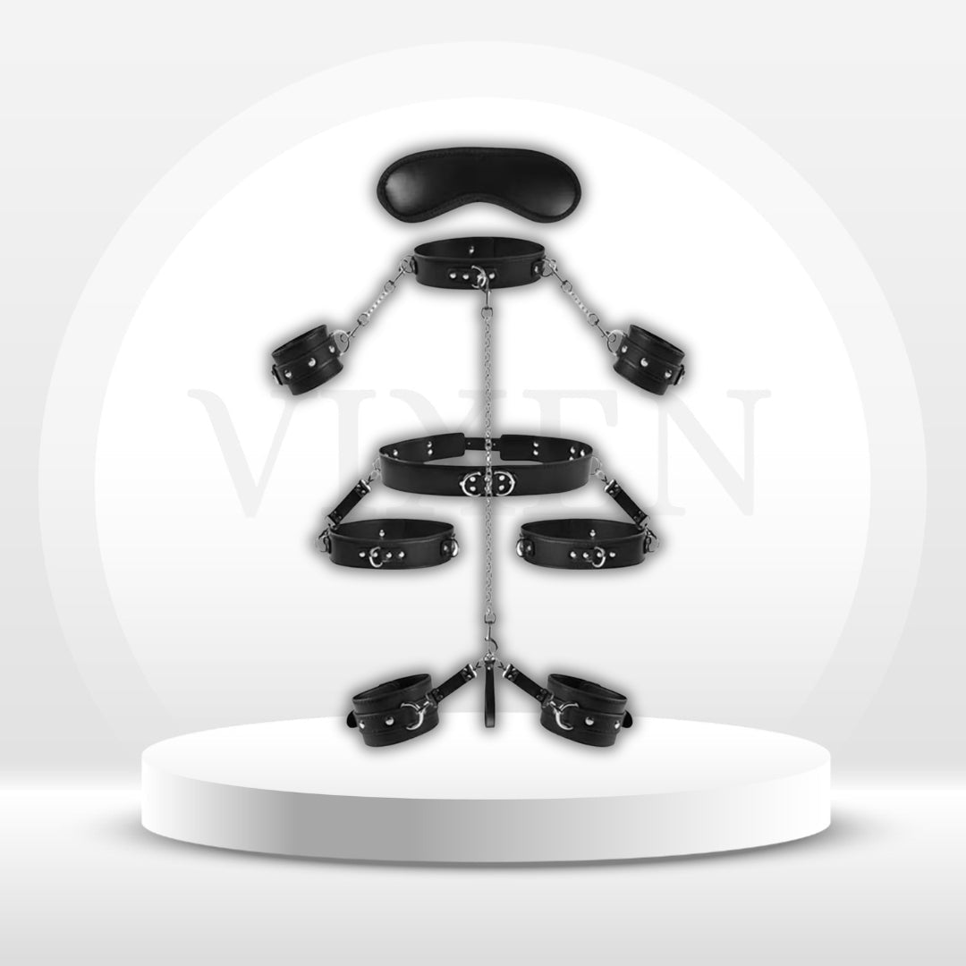 SurrenderIX 9-Piece Soft PU Leather Bondage Kit - Vixen Adult Playroom