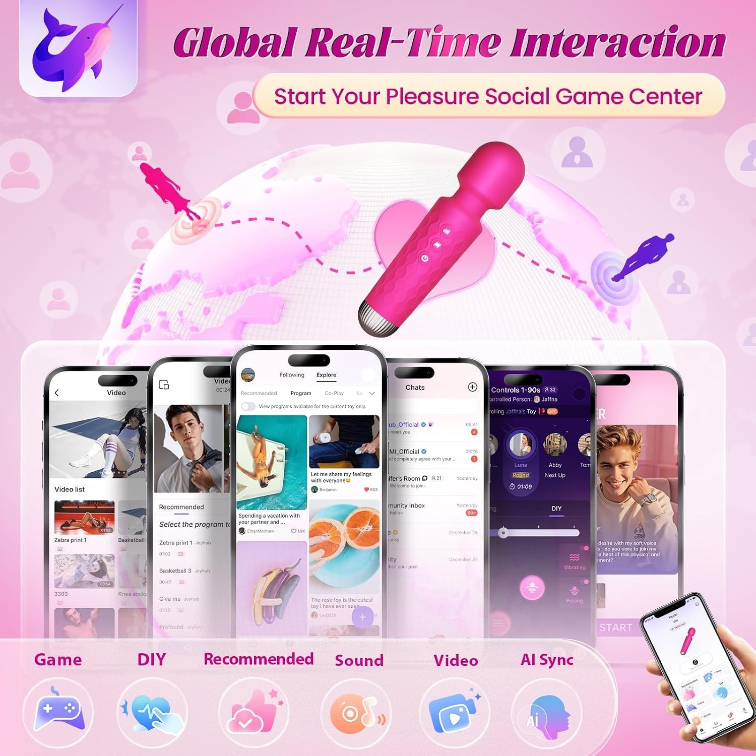 SyncAura App-Control Wand Vibrator, G-Spot, IPX7 - Vixen Adult Playroom