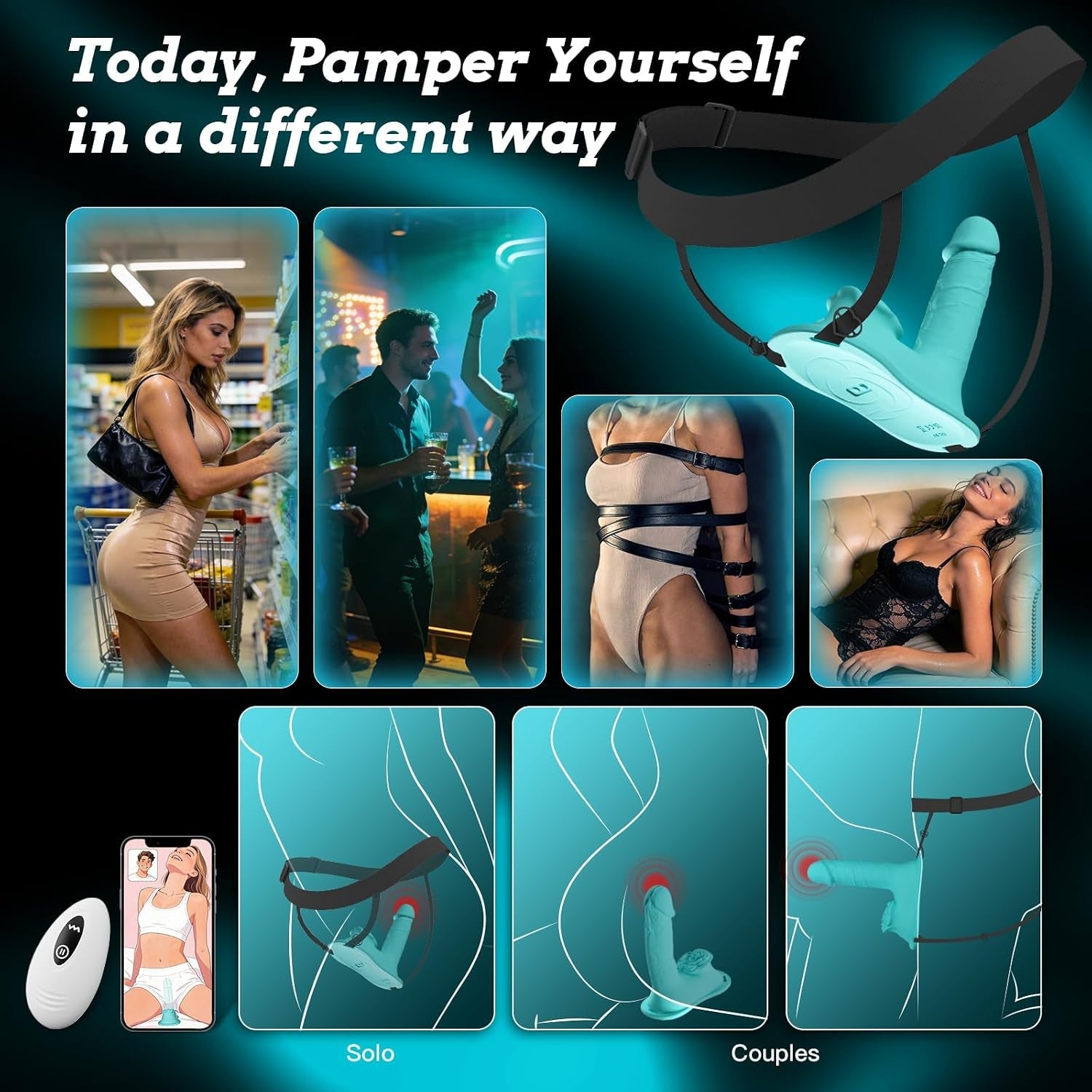 TealBloom Sit & Ride Thrusting Dildo – App Remote, Rose Clit Vibe - Vixen Adult Playroom
