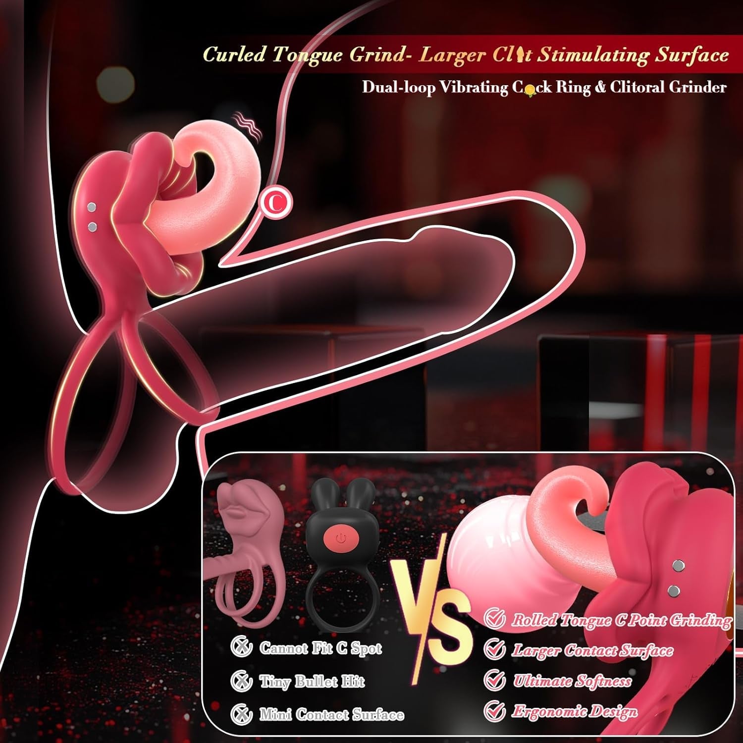 TongueLock Curled Tongue Clit Stimulator Cock Ring - Vixen | Nova Network