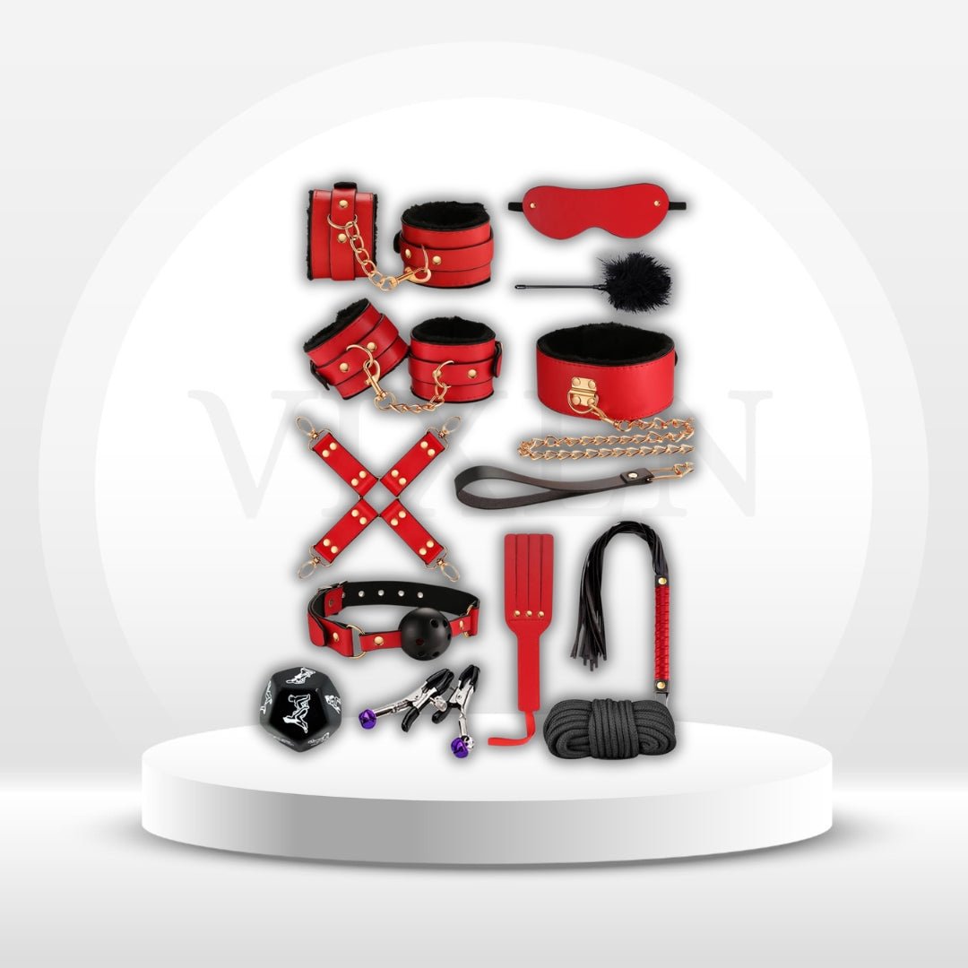TotalSurrender 12-Pc BDSM Bondage Set – Cuffs, Collar & Blindfold - Vixen Adult Playroom