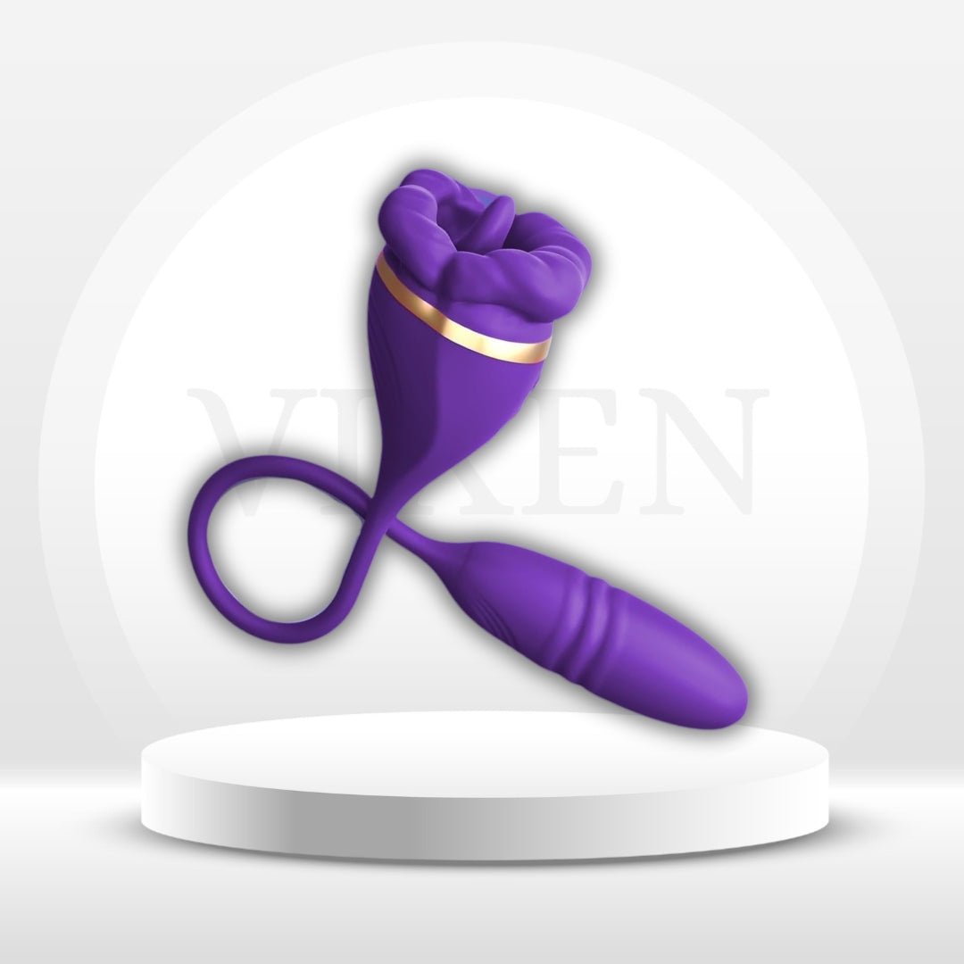 TripleBloom 3-in-1 Rose Vibrator – Suck, Lick & Thrust, Waterproof - Vixen Adult Playroom