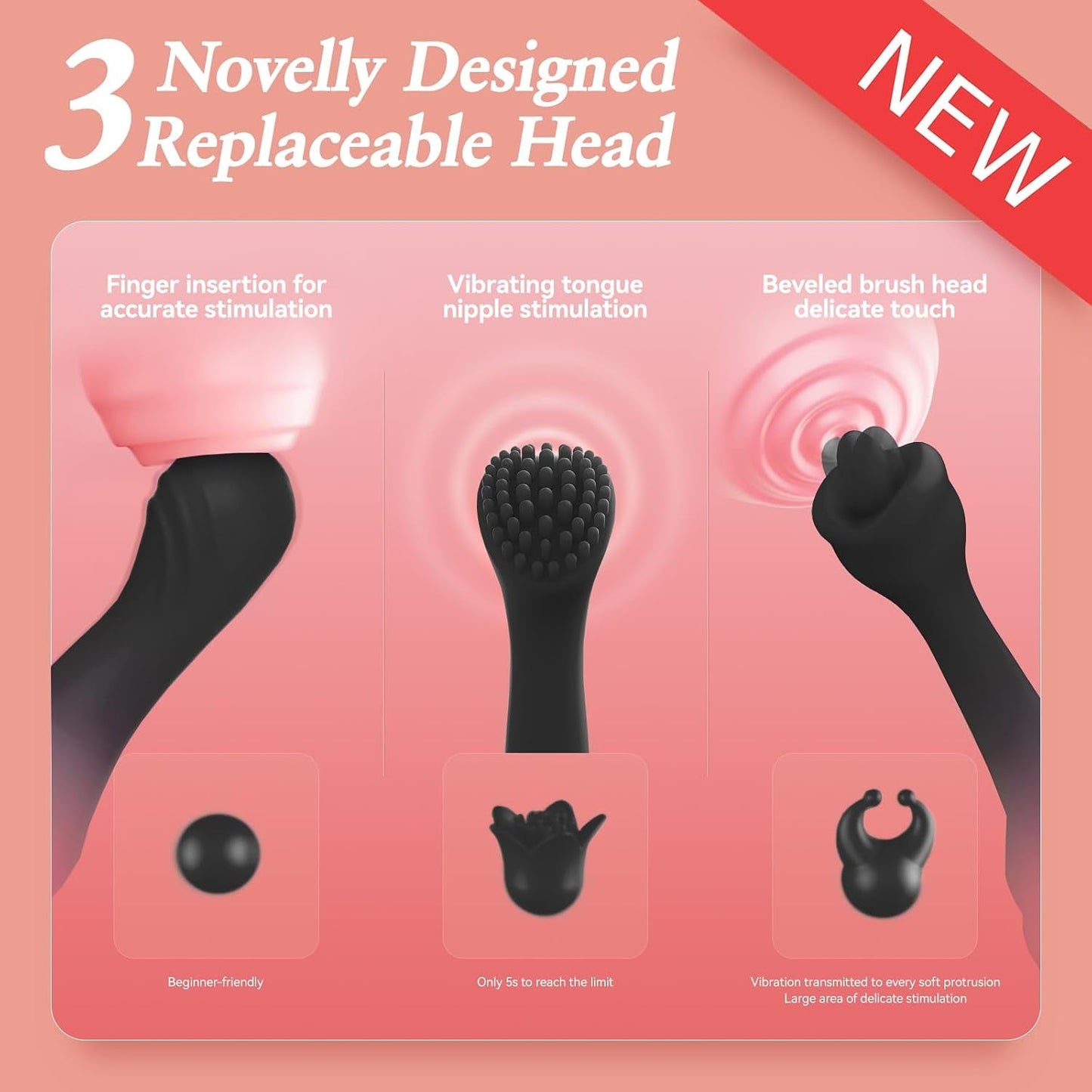 TripleHead 2-in-1 G-Spot Wand Vibrator – 3 Heads, 10 Modes - Vixen Adult Playroom