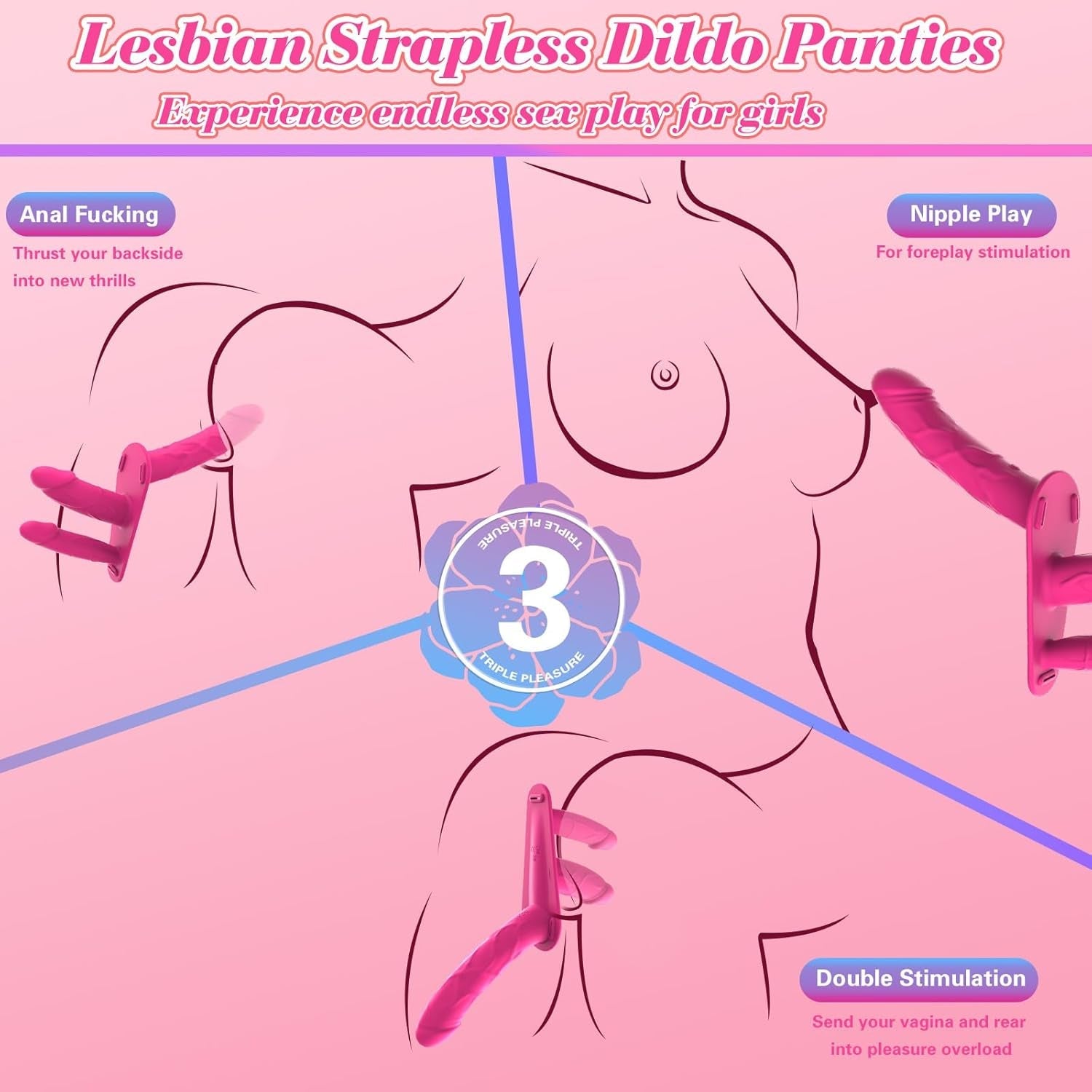 TripleThrill Vibrating Triple-Head Strap-On Dildo - Vixen | Nova Network