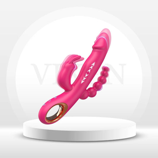TripleWing Thrusting Rabbit Vibrator with Anal Beads and Clit Teaser - Vixen Adult Playroom