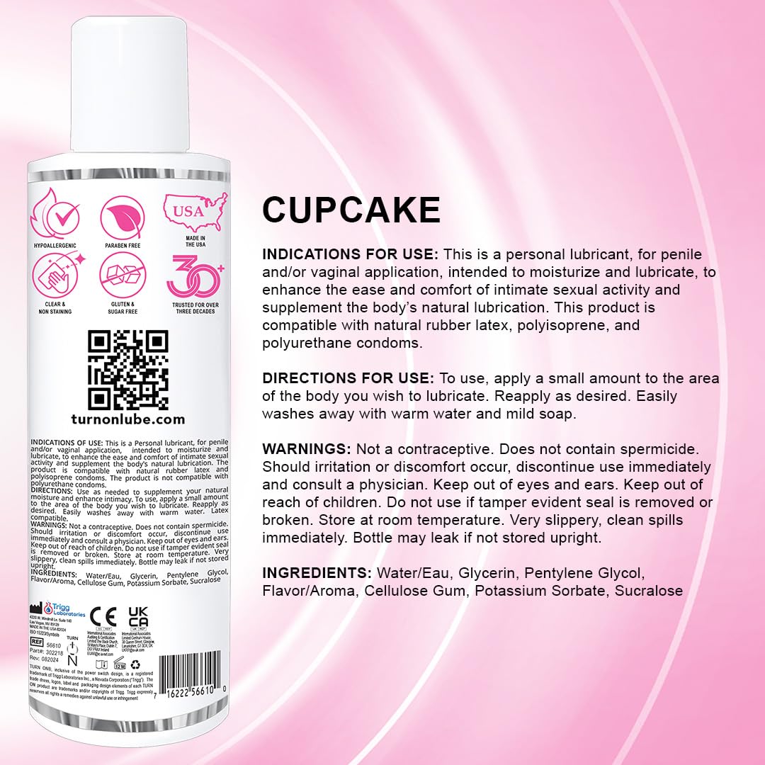 Turn On Cupcake Flavored Water - Based Personal Lubricant | Condom Safe, Sugar - Free Premium Lube for Men, Women, and Couples, 8 fl oz - Vixen | Nova Network