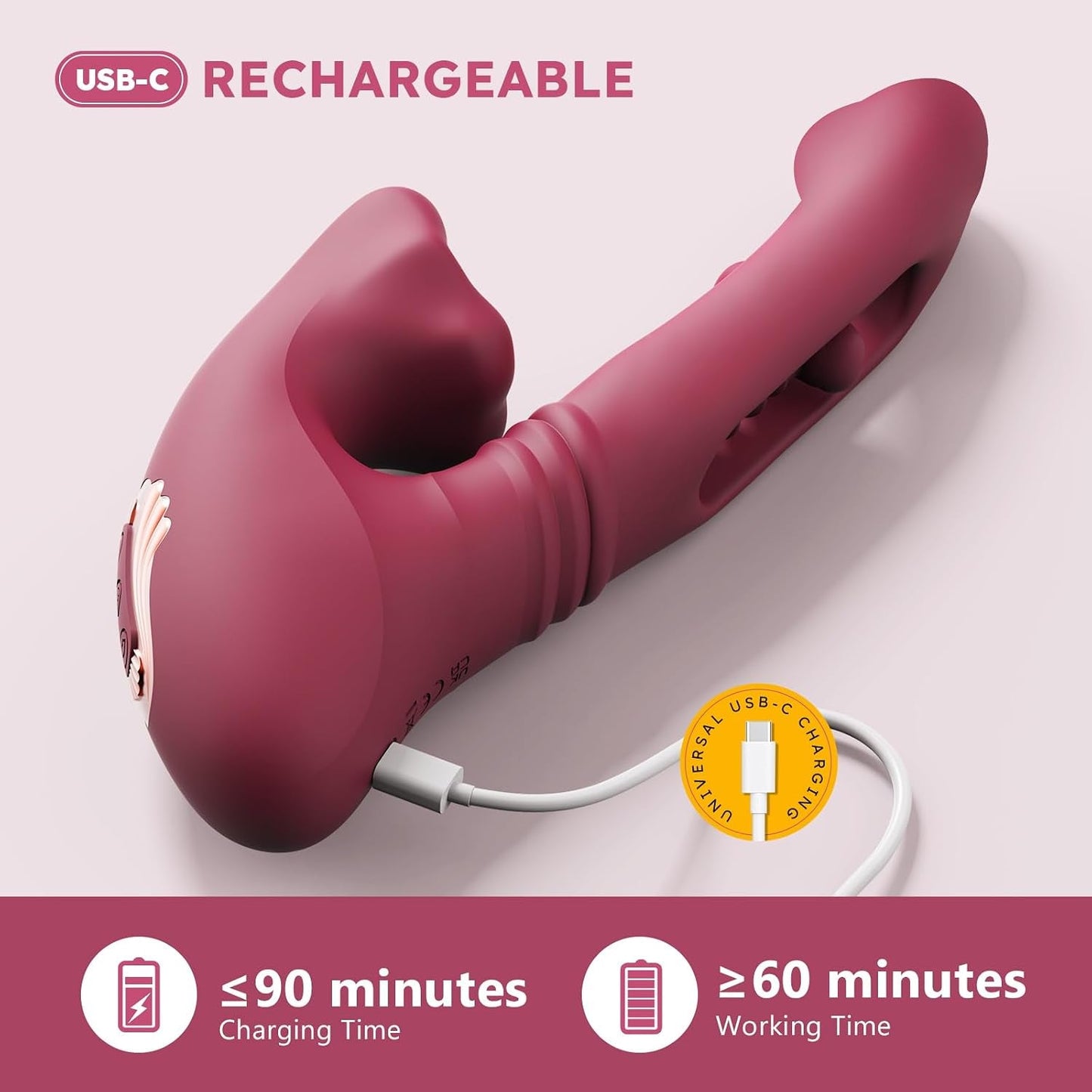 TwinCraving Dual-Headed Thrusting Dildo Vibrator – 9 Biting Modes - Vixen Adult Playroom