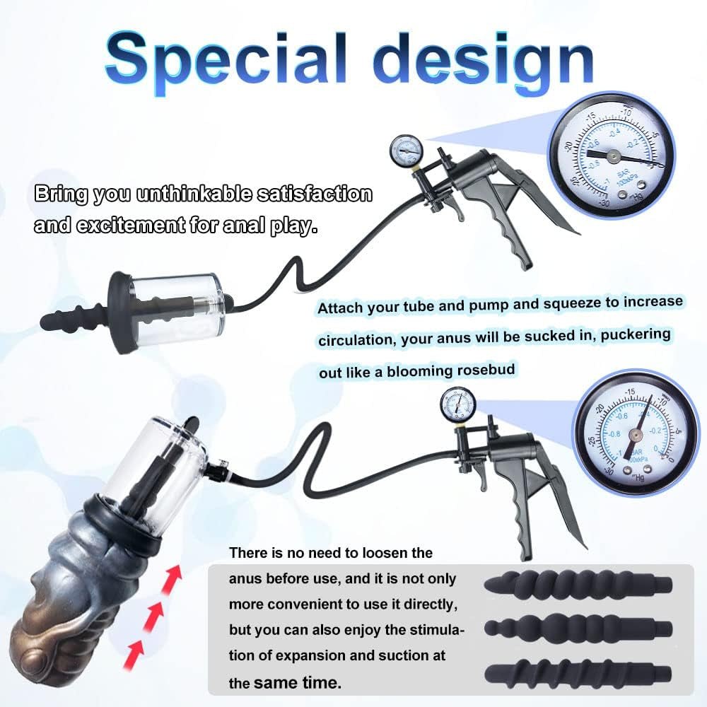 VacuBloom Rosebud Anal Vacuum Pump Set with 3 Silicone Plugs - Vixen Adult Playroom