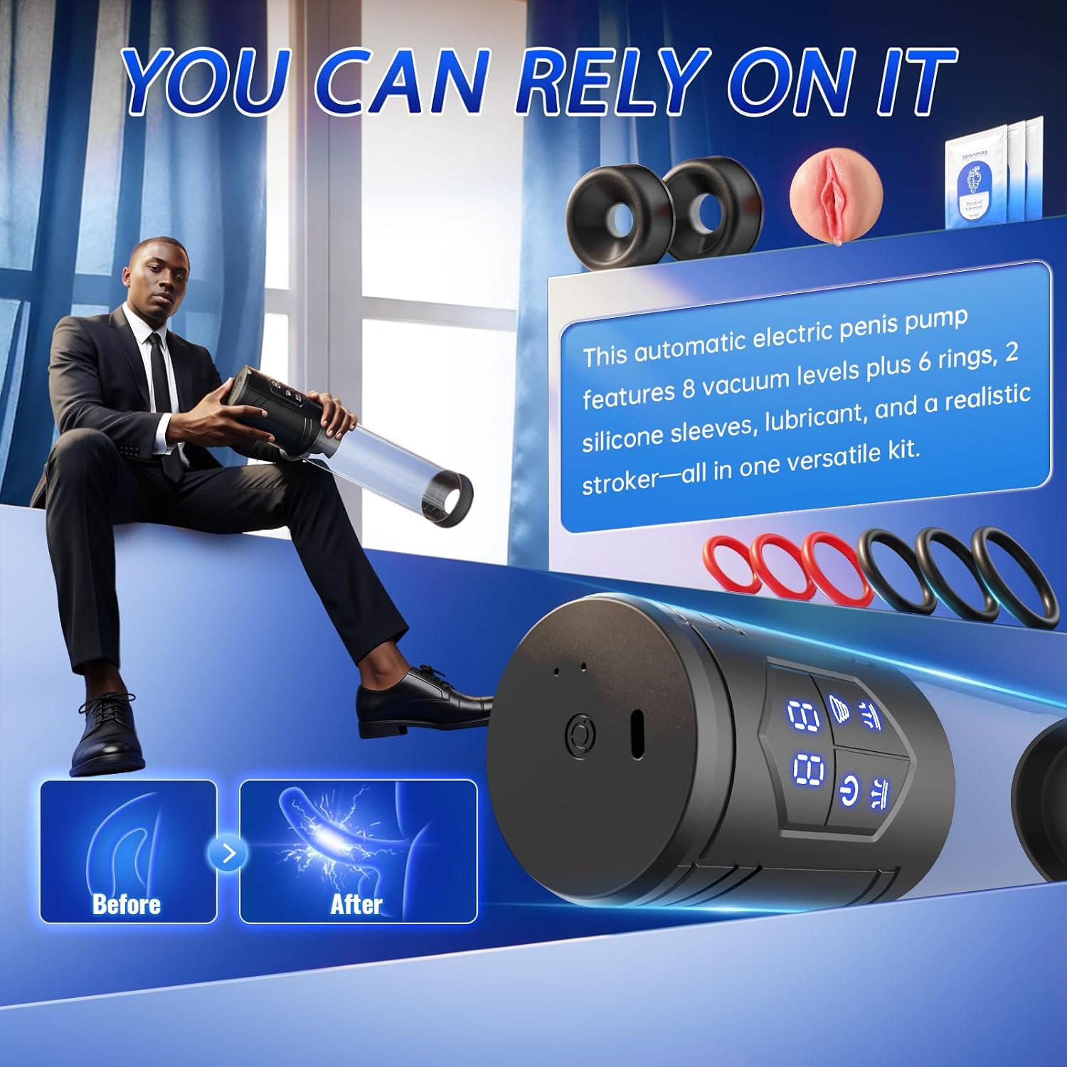 VaultEight Electric Penis Pump | 8 Levels + Kit - Vixen Adult Playroom