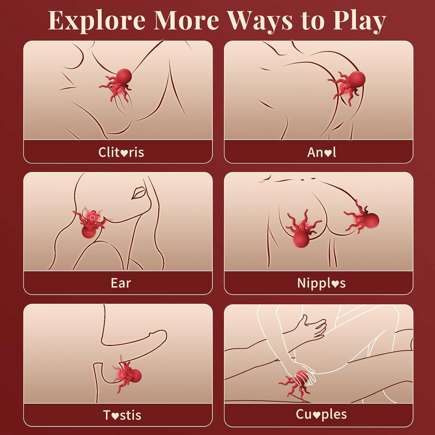 VelvetCoil Octopus Wearable Nipple Vibrators – Remote, 7 Modes - Vixen Adult Playroom