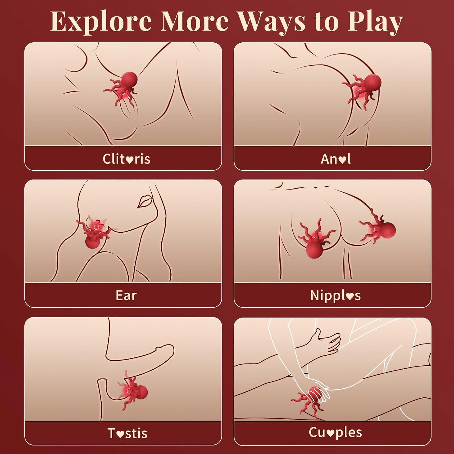 VelvetCoil Octopus Wearable Nipple Vibrators – Remote, 7 Modes - Vixen Adult Playroom