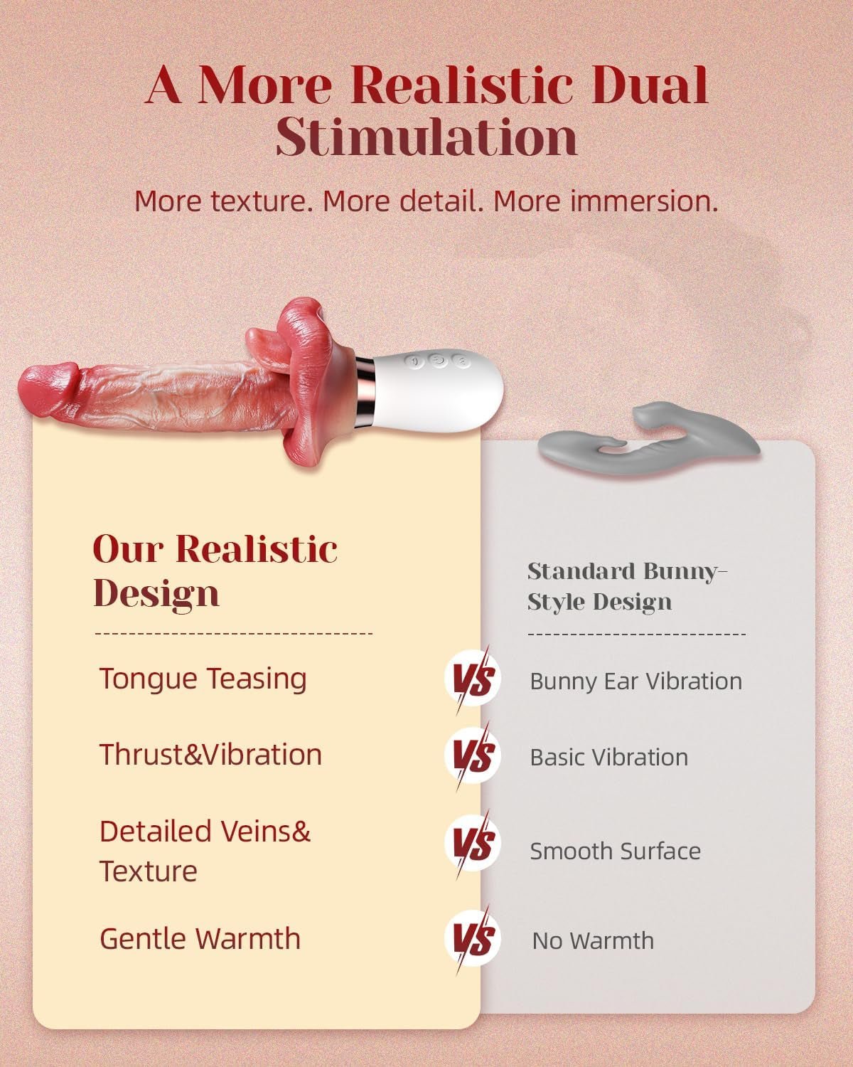VelvetTongue Realistic Thrusting Dildo Vibrator with Licking Tongue - Vixen Adult Playroom