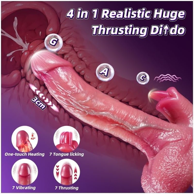 WarmGlide 9" Thrusting Dildo – Tongue Licking, Heating & Vibration - Vixen Adult Playroom
