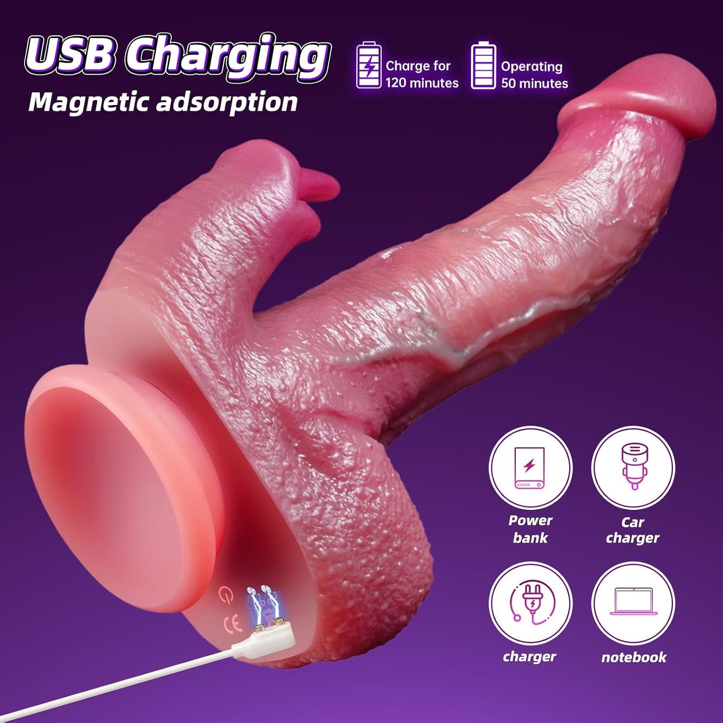 WarmGlide 9" Thrusting Dildo – Tongue Licking, Heating & Vibration - Vixen Adult Playroom